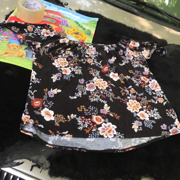 Pink Rose Black Floral Blouse Elastic Neckline Keyhole Tie Sleeves Rounded Hem M - Picture 10 of 13